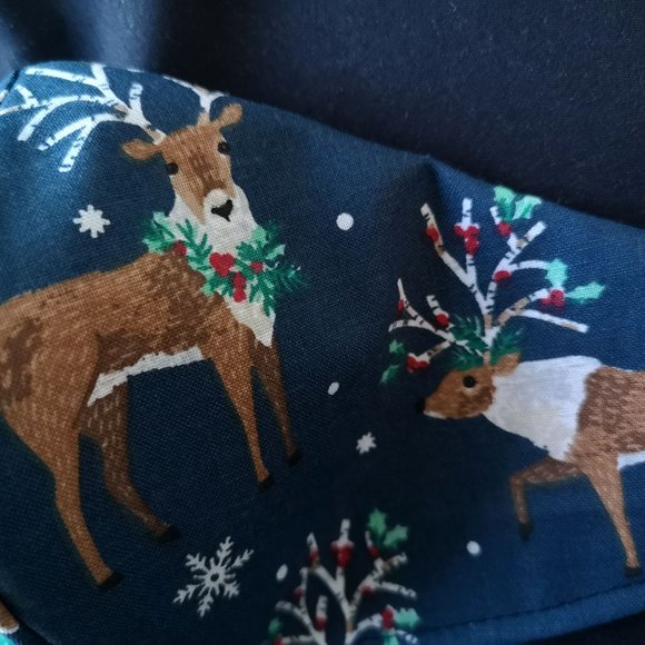Adult Christmas Deer Handmade 100% Cotton Face Mask Masque blue/multi - Picture 1 of 3